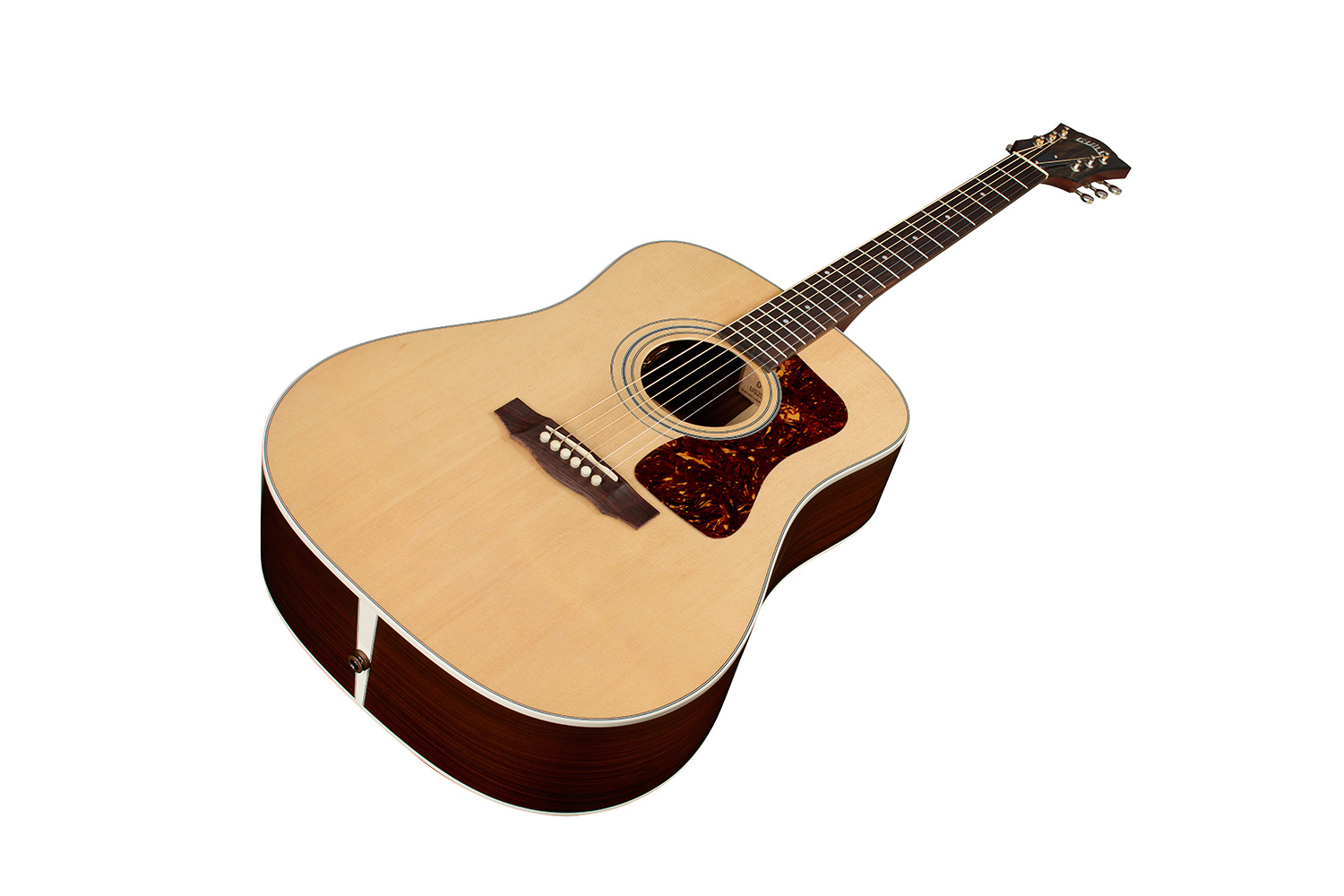 Horizontal angled front view of D-50E Standard Natural acoustic guitar