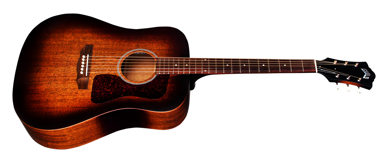 Horizontal side view of D-20 Vintage Sunburst acoustic guitar