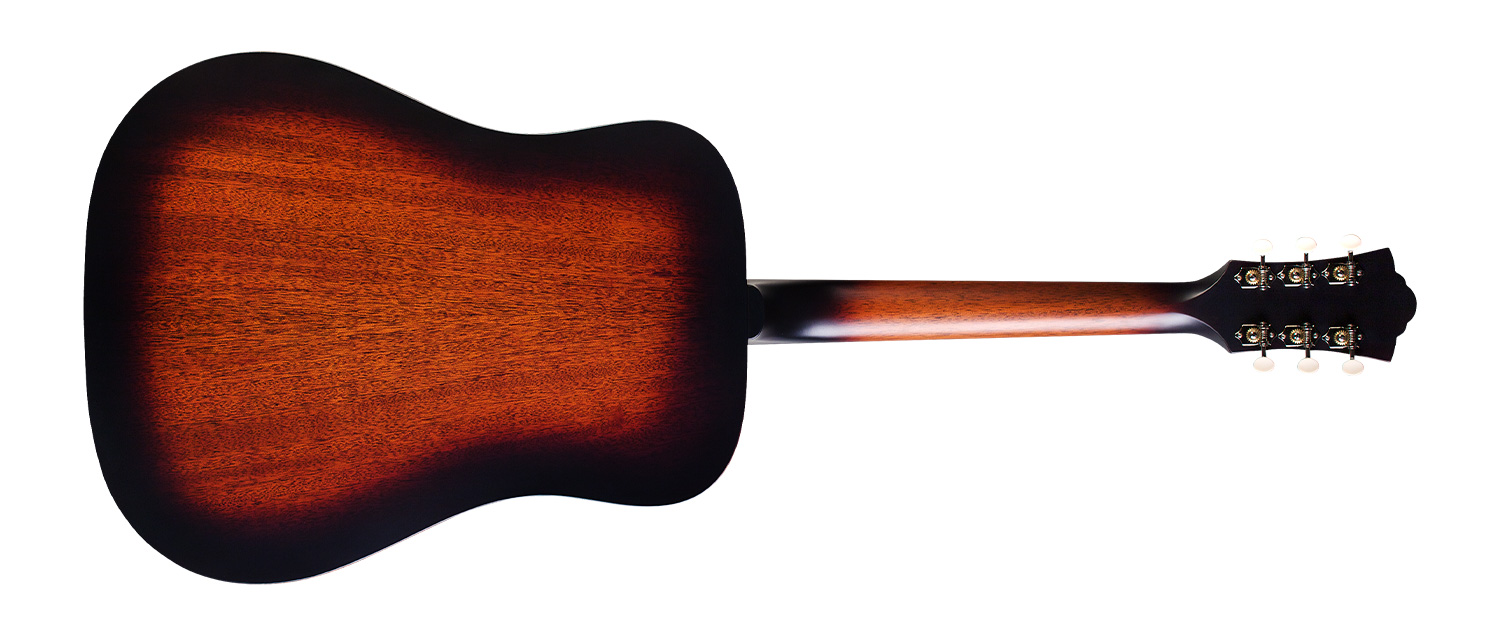 Horizontal back view of D-20 Vintage Sunburst acoustic guitar