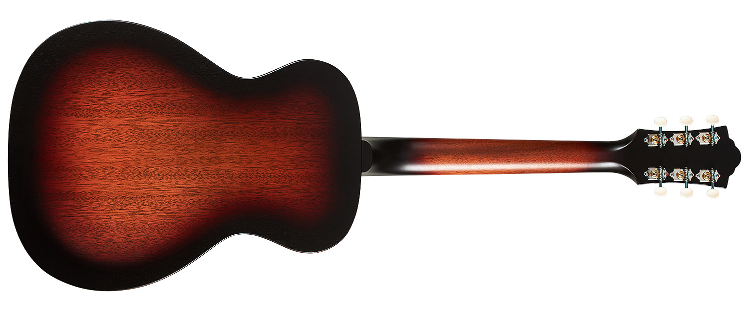 Horizontal back view of M-20 Vintage Sunburst guitar