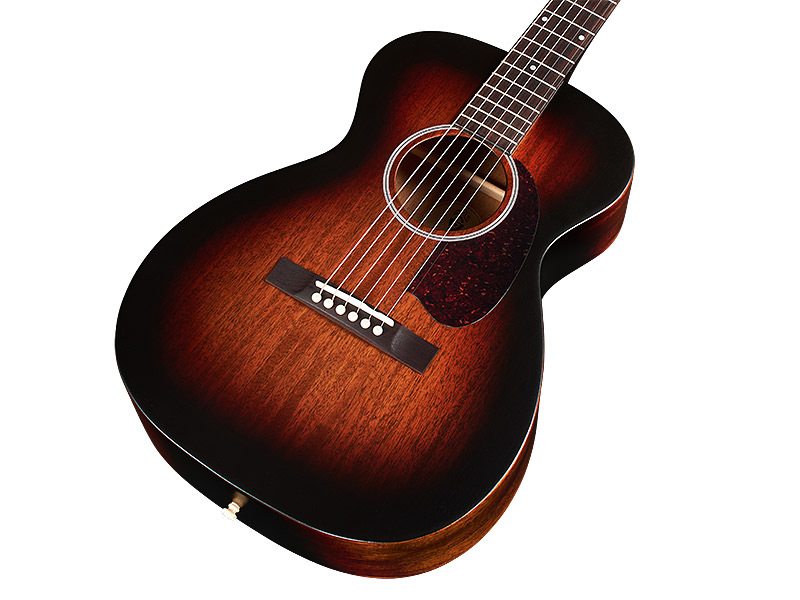 Horizontal back view of M-20 Vintage Sunburst guitar