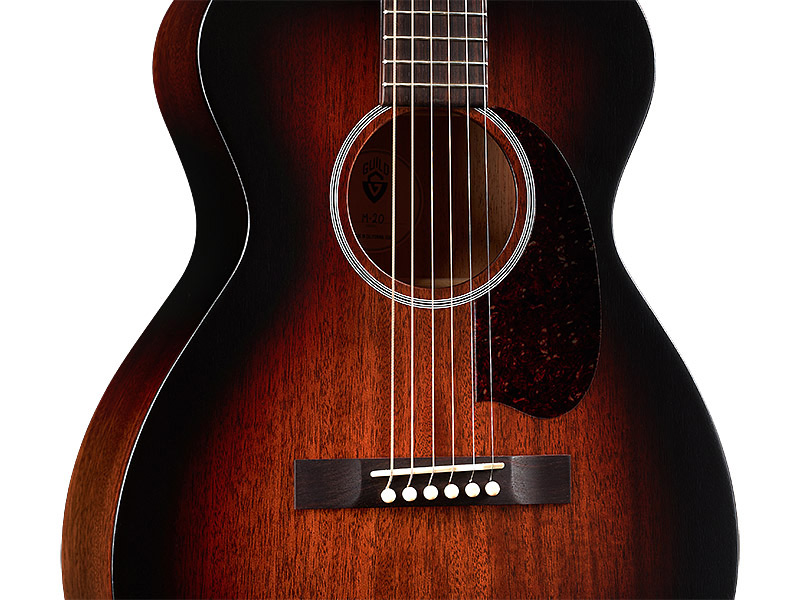 Horizontal back view of M-20 Vintage Sunburst guitar