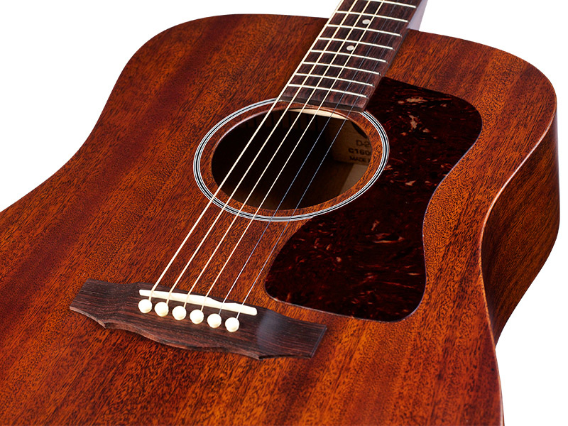 Horizontal back view of D-20 Natural acoustic guitar