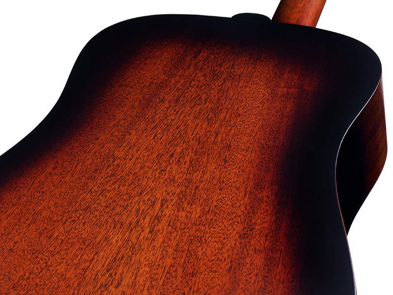 Horizontal back view of D-20 Vintage Sunburst acoustic guitar