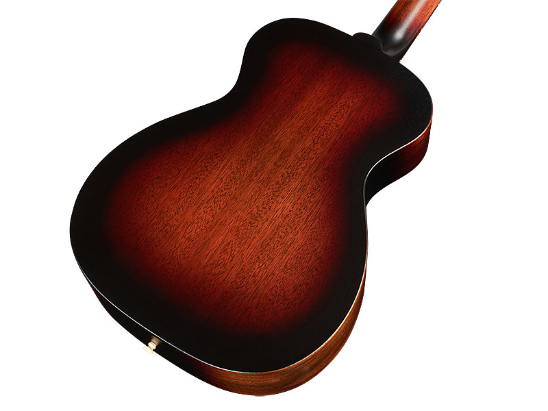 Horizontal back view of M-20 Vintage Sunburst guitar