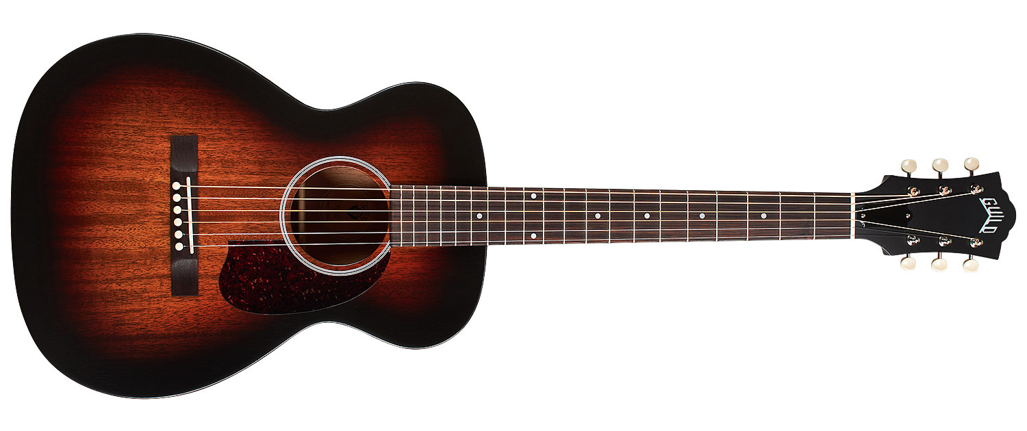 Horizontal front view of M-20 Vintage Sunburst guitar