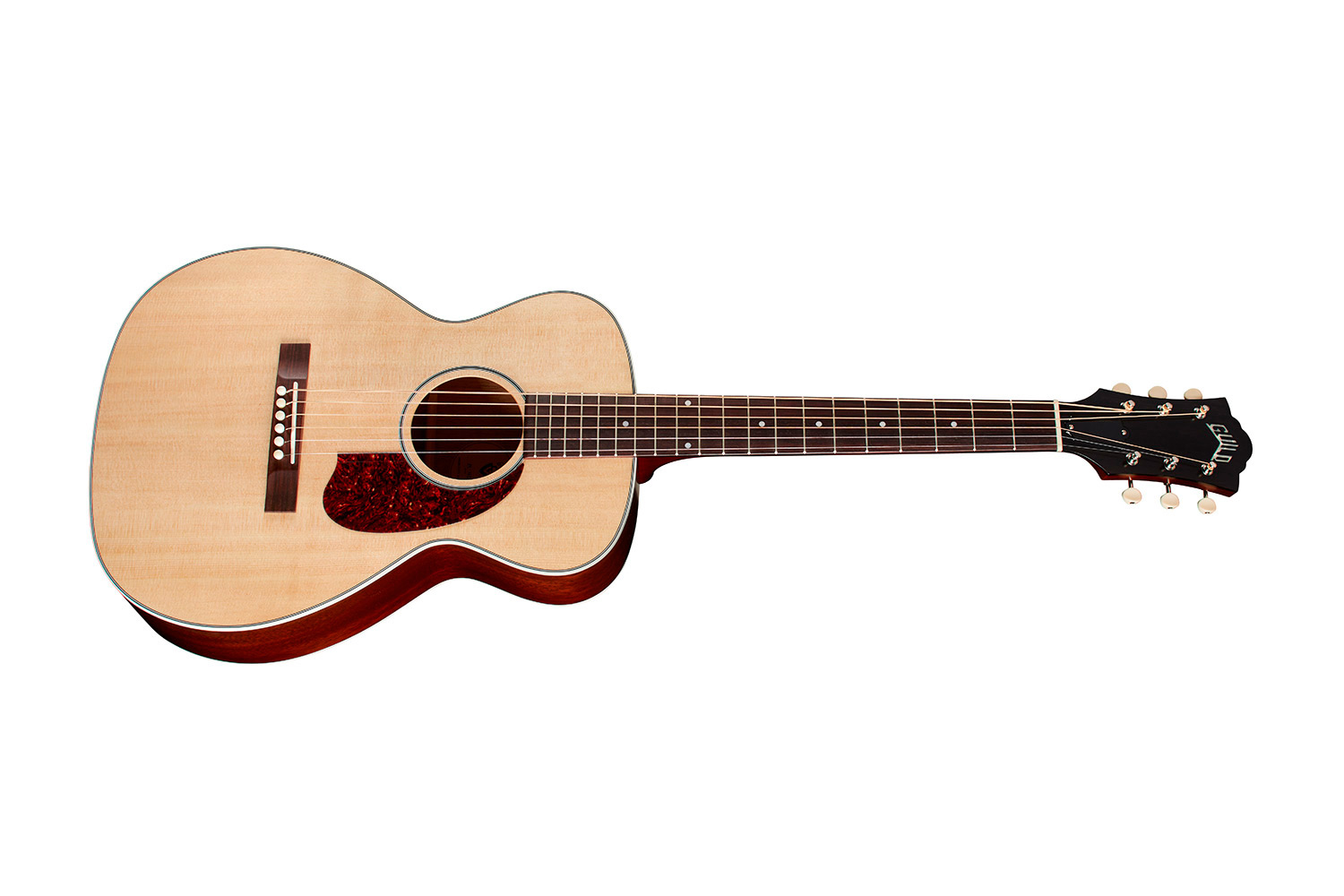 Horizontal side view of M-40 Standard Natural acoustic guitar