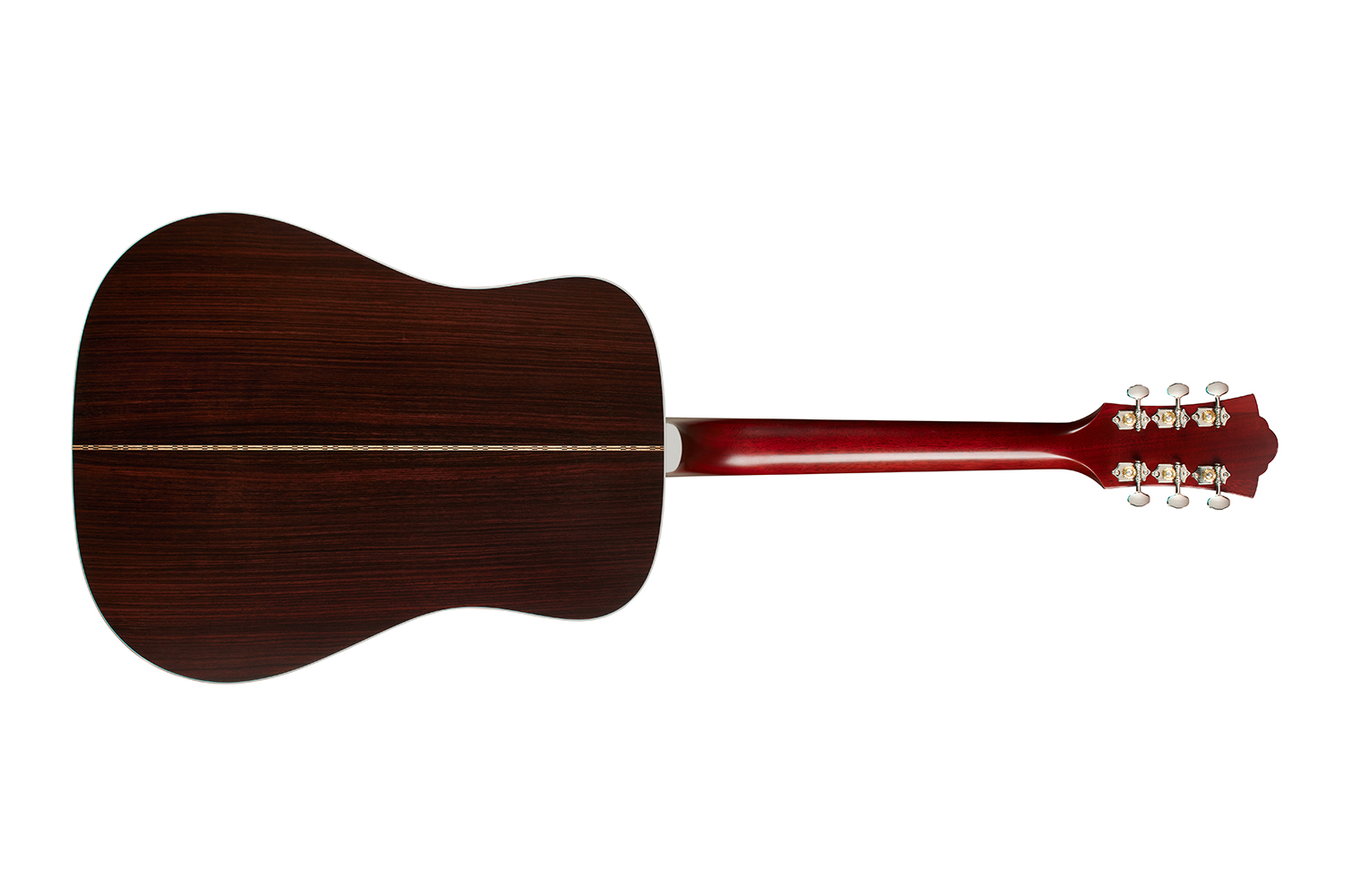 Horizontal back view of D-50 Standard Natural acoustic guitar