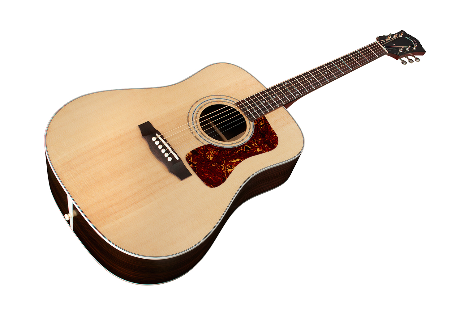 Horizontal angled front view of D-50 Standard Natural acoustic guitar