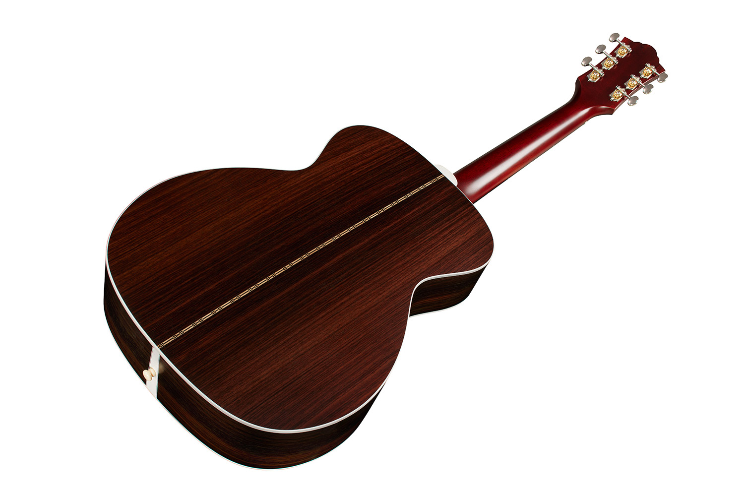 Angled back view of M-50 Standard Natural acoustic guitar