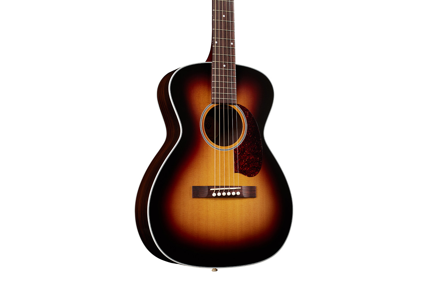 Close up body view of M-50 Standard Antique Burst acoustic guitar