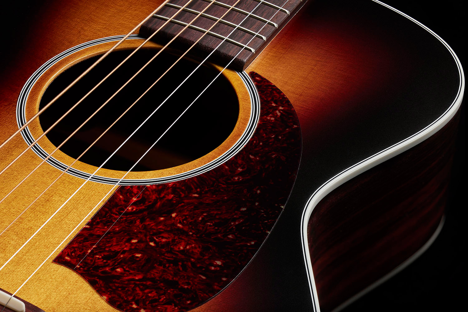 Close-up of M-50 Standard Antique Burst soundhole