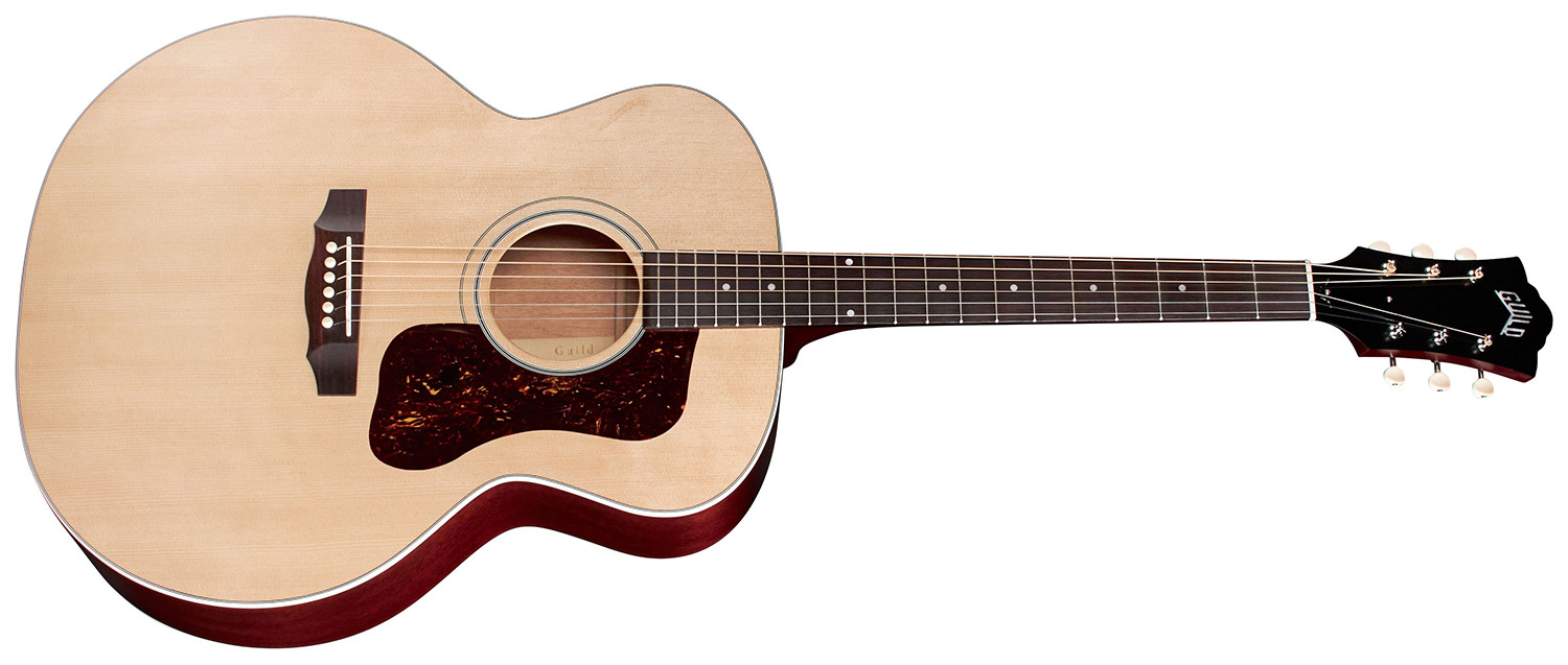 Horizontal side view of F-40 Standard Natural acoustic guitar