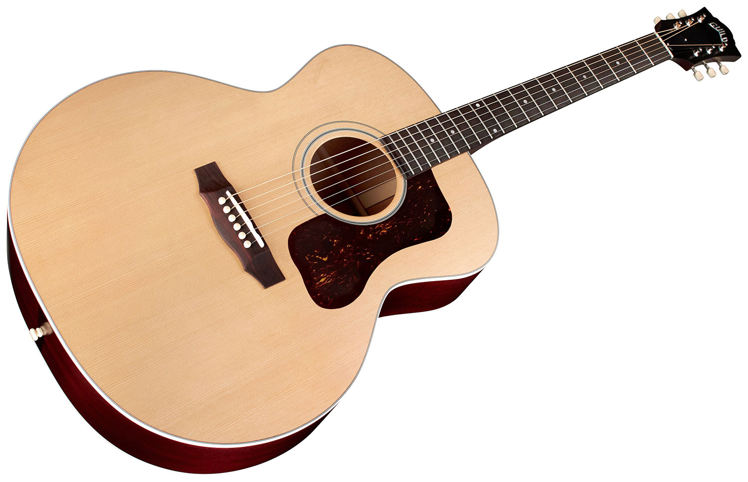 Horizontal angled front view of F-40 Standard Natural acoustic guitar