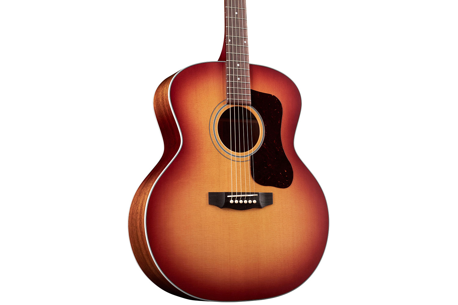 Close-up body view of F-40 Standard Pacific Sunset Burst acoustic guitar