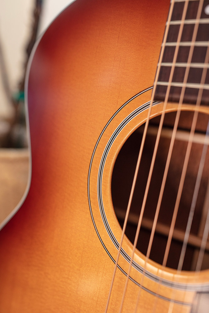 Close-up of F-40 Standard Pacific Sunset Burst soundhole