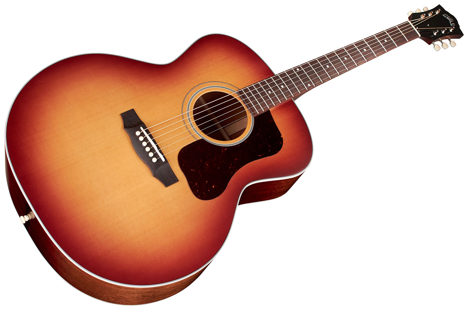 Horizontal angled front view of F-40 Standard Pacific Sunset Burst acoustic guitar