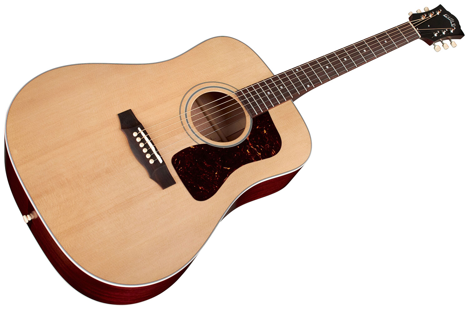 Horizontal angled front view of D-40 Standard Natural acoustic guitar