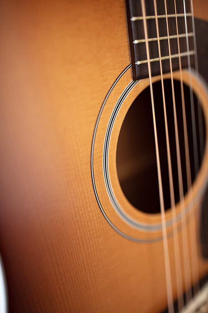 Close-up of D-40 Standard Pacific Sunset Burst soundhole