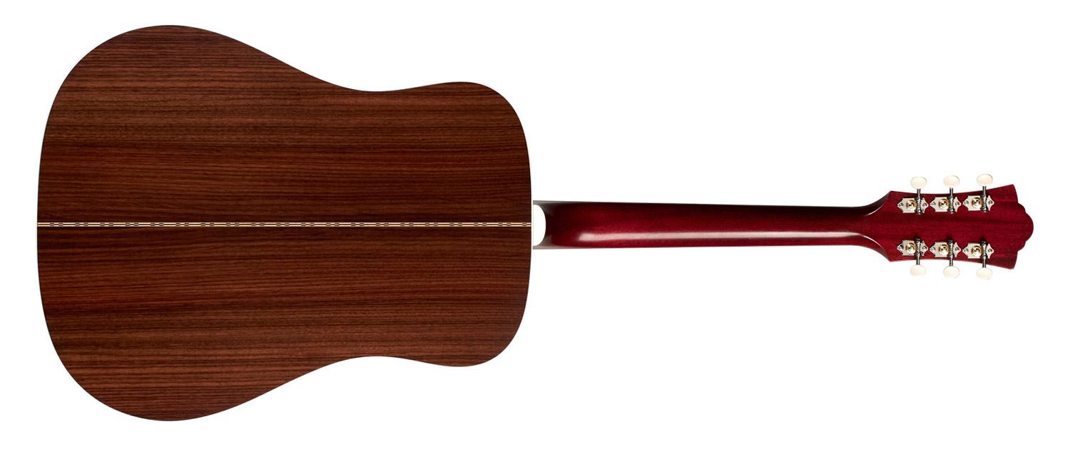 Horizontal back view of D-50 Standard Antique Burst acoustic guitar