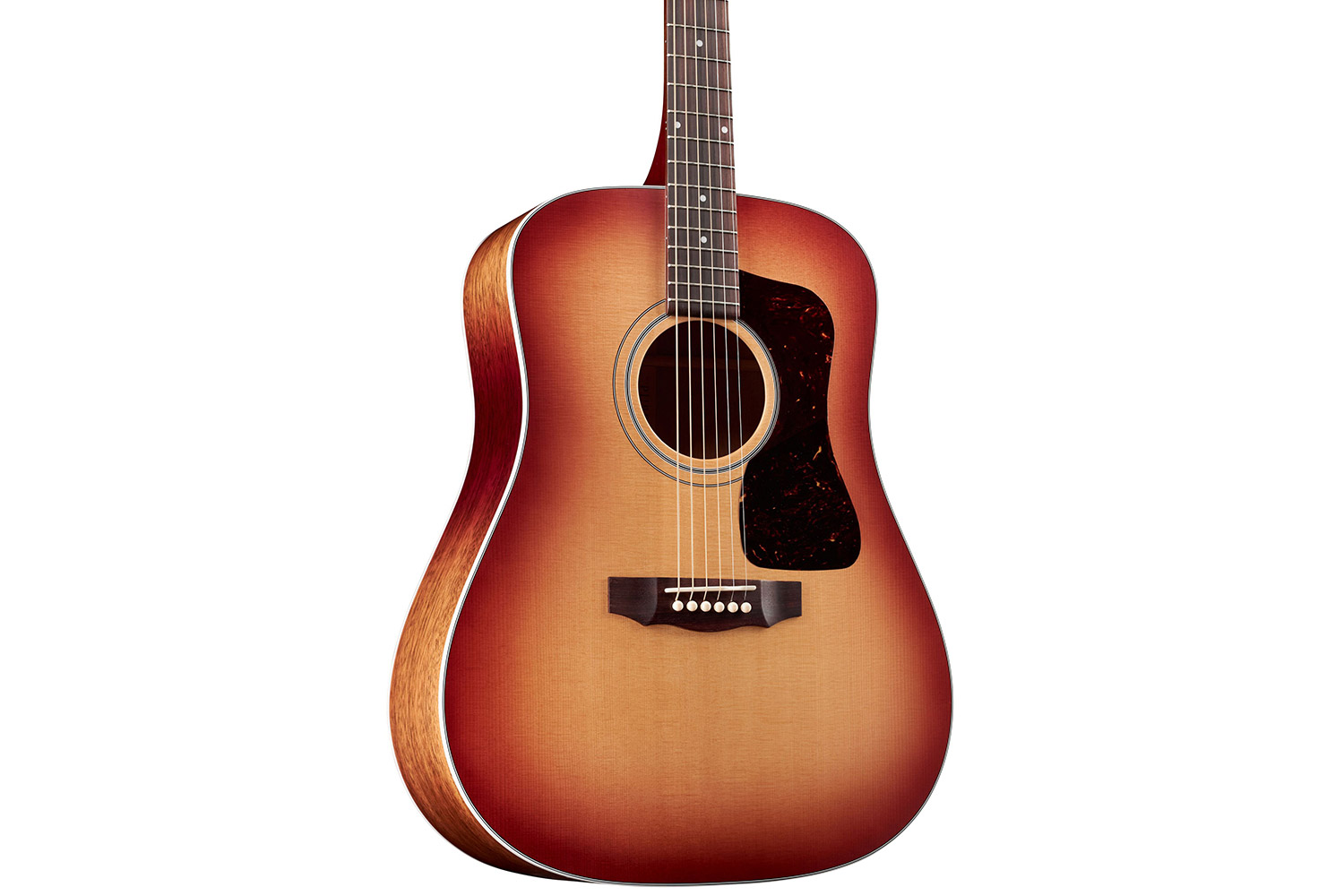 Close-up body view of D-40 Standard Pacific Sunset Burst acoustic guitar