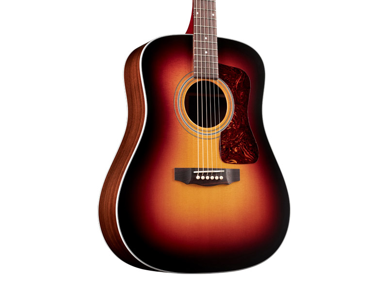 Close-up body view of D-50 Standard Antique Burst acoustic guitar