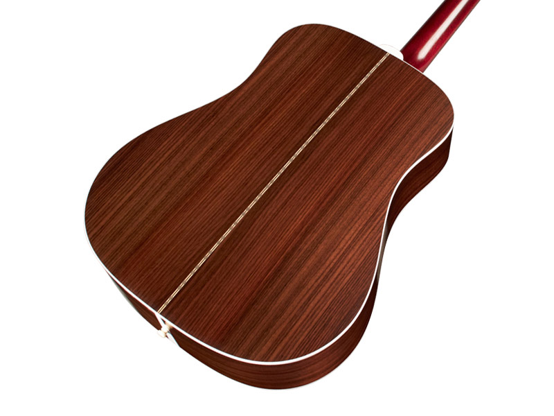 Angled back body view of D-50 Standard Antique Burst acoustic guitar