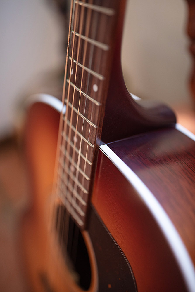 Close-up of F-40 Standard Pacific Sunset Burst body binding