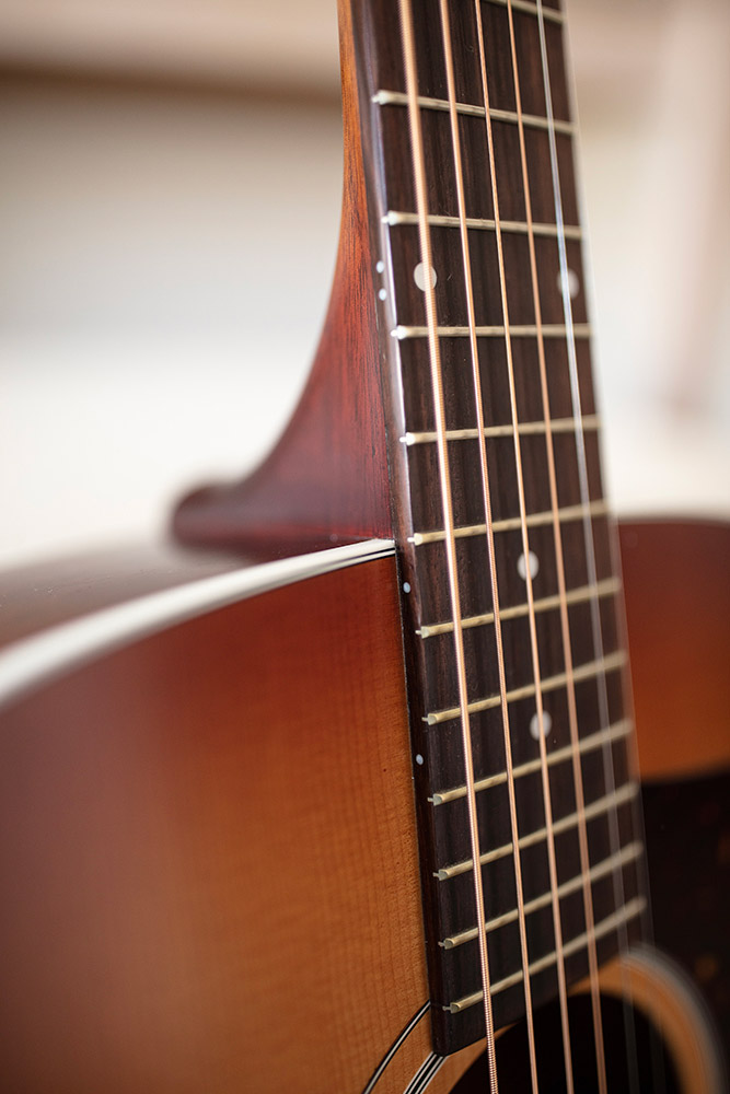 Close-up of D-40 Standard Pacific Sunset Burst neck