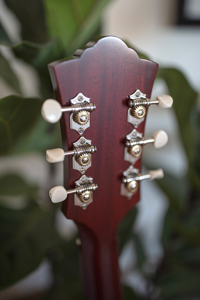 Close-up of the back of the  D-50 Standard Antique Burst headstock