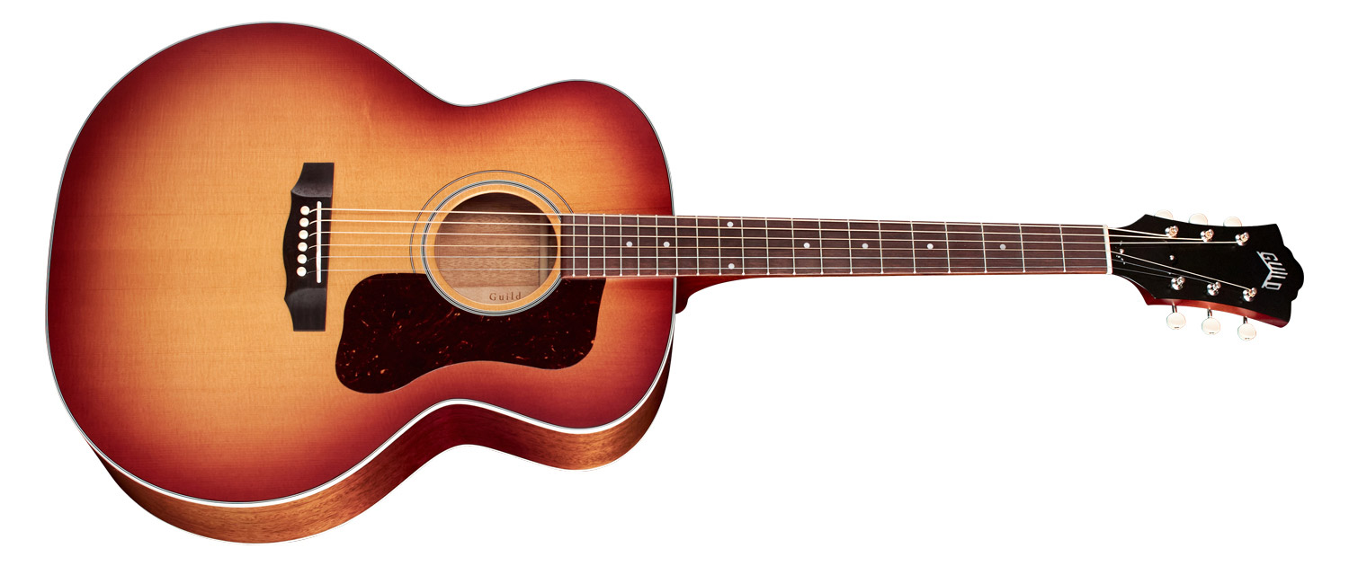 Horizontal side view of F-40  Standard Pacific Sunset Burst acoustic guitar