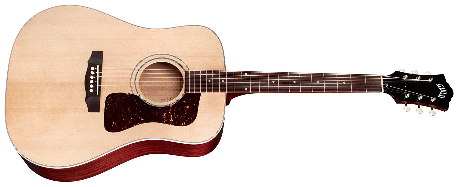 Horizontal side view of D-40 Standard Natural acoustic guitar