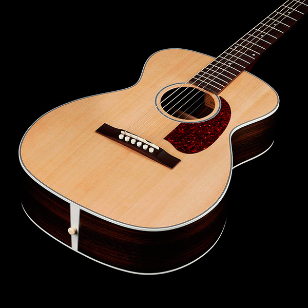 View of M-50 Standard Natural body showcasing solid Sitka spruce top thumb