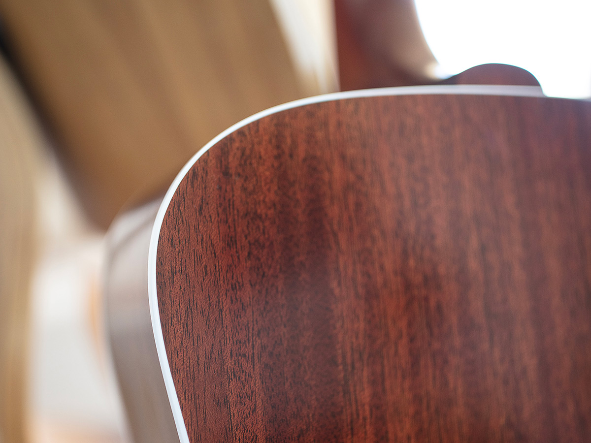 Close-up of D-40 Standard Natural solid African mahogany back