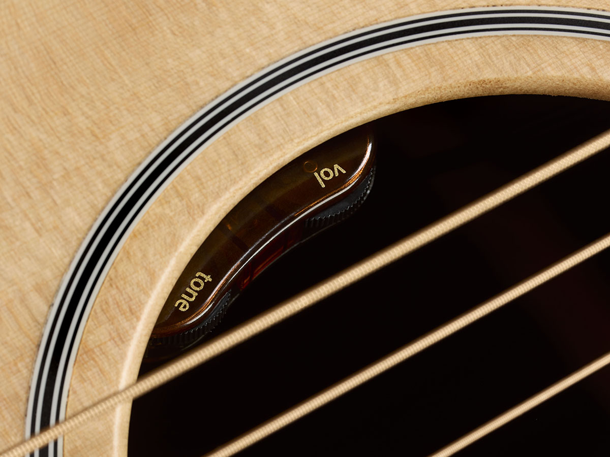 Close-up of M-50 Standard Natural soundhole showcasing the L.R. Baggs Element VTC pickup system