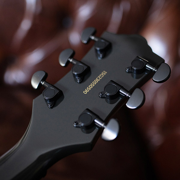 Close-up Polara Night Edition Tungsten back of headstock thumb