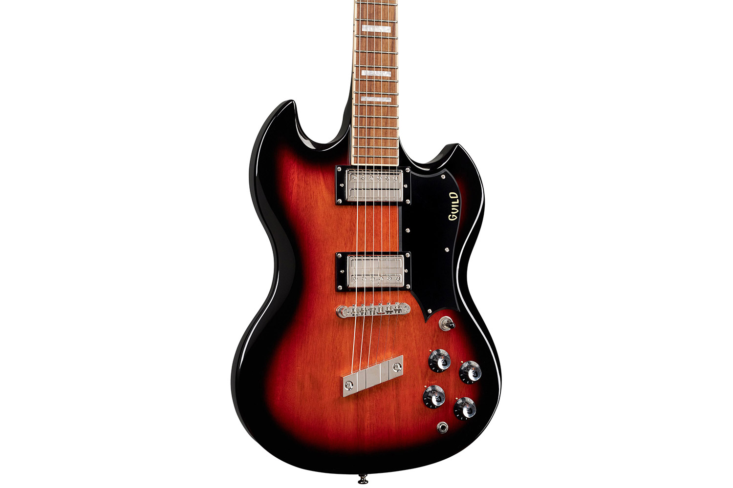 Close up body view of Polara Deluxe Vintage Sunburst guitar