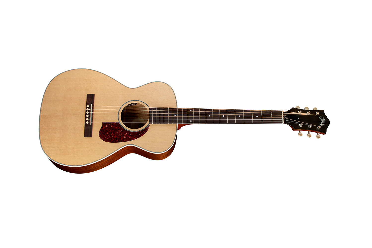 Horizontal side view of M-40E Standard Natural guitar