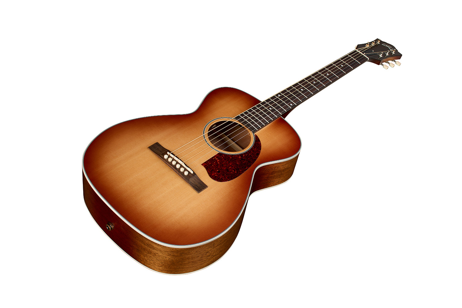 Angled front view of M-40E Standard Pacific Sunset Burst acoustic guitar