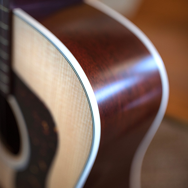 Close up of D-40 Standard Natural side highlighting solid African mahogany thumbnail