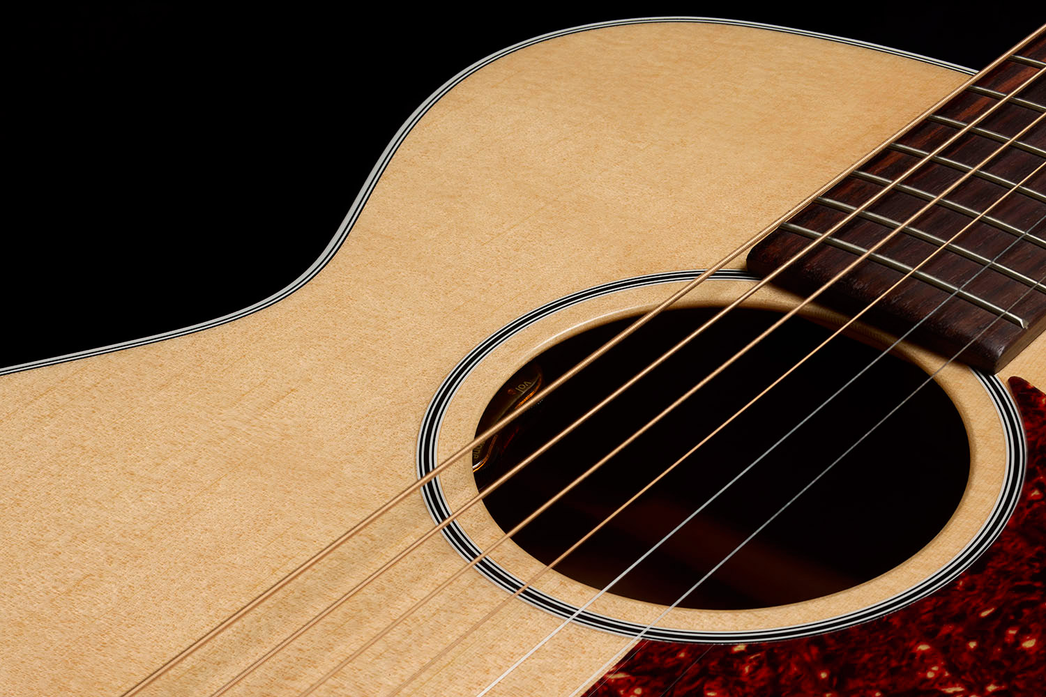 Close-up of M-40E Standard Natural soundhole showcasing L.R. Baggs Element VTC pickup system
