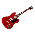 Angled front view of Polara Deluxe Cherry Red electric guitar thumb