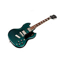 Angled front view of Polara Deluxe Kingswood Green electric guitar thumb
