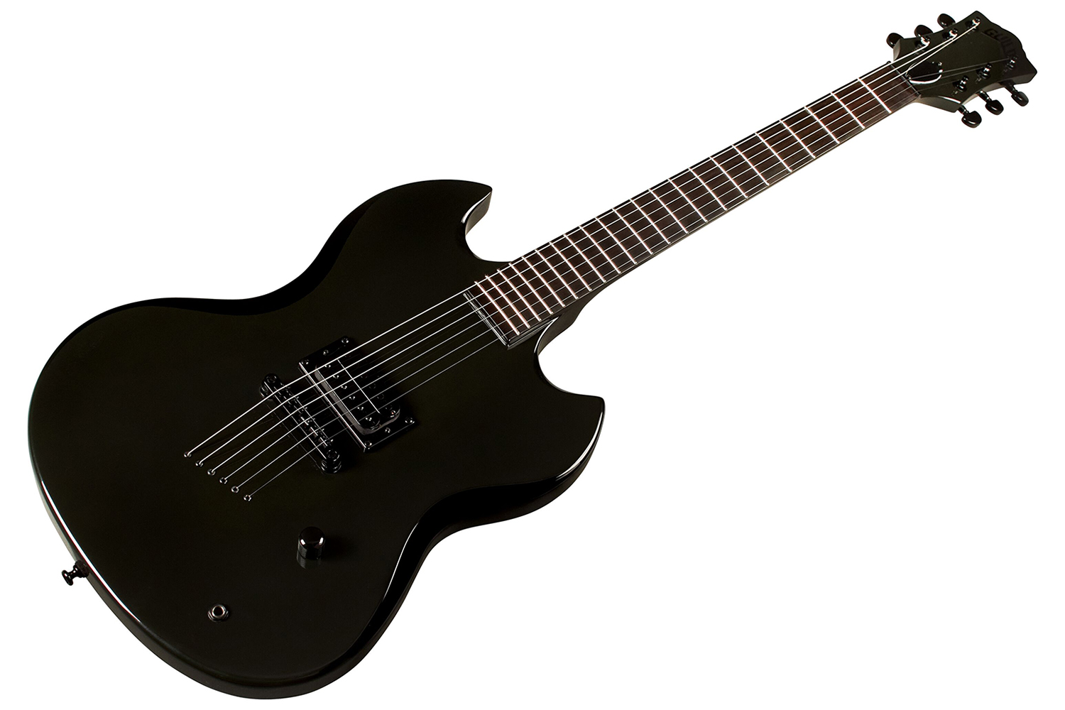 Angled front view of Polara Night Edition Tungsten electric guitar