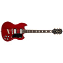 Horizontal back view of Polara Deluxe Cherry Red electric guitar thumb