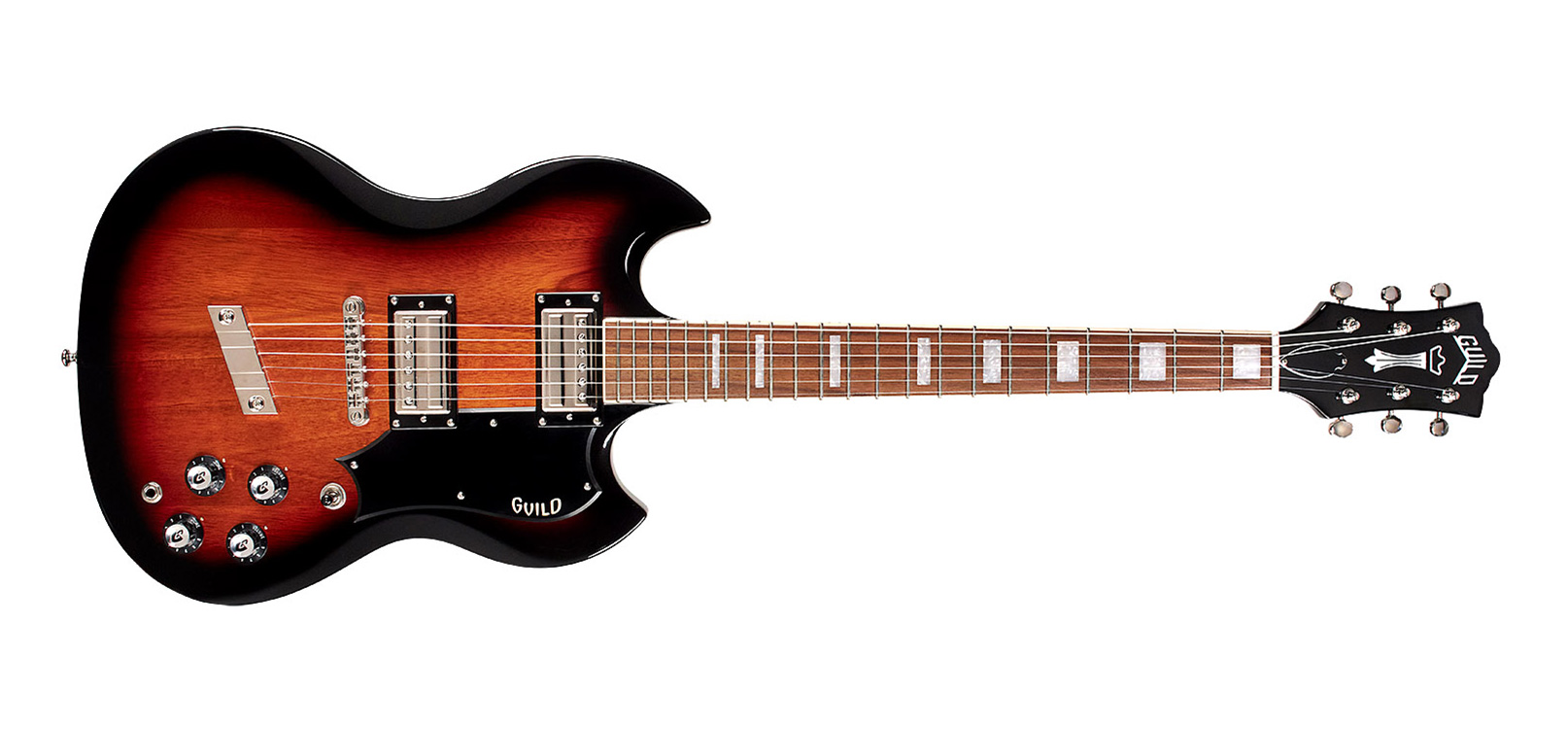 Horizontal back view of Polara Deluxe Vintage Sunburst guitar