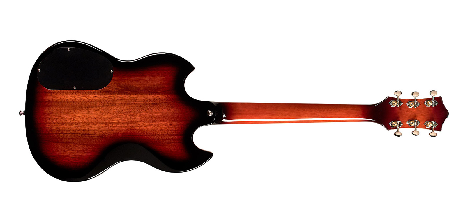 Horizontal front view of Polara Deluxe Vintage Sunburst guitar