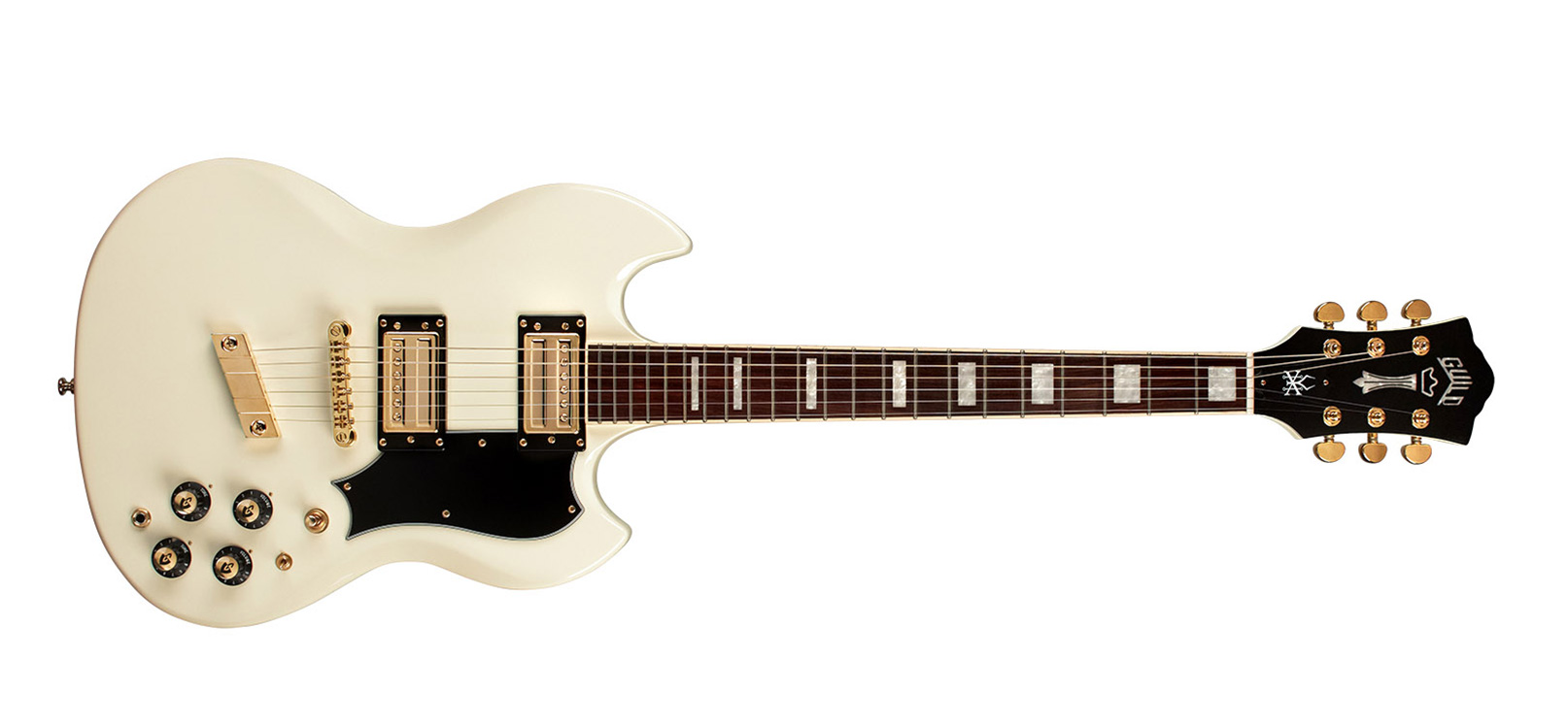 Horizontal front view of Polara Kim Thayil Vintage White