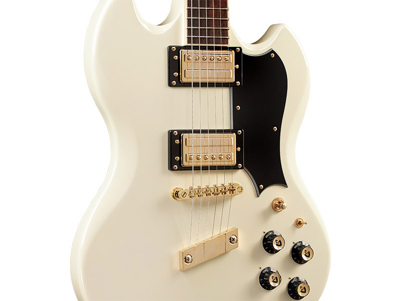 Close up front body view of Polara Kim Thayil Vintage White