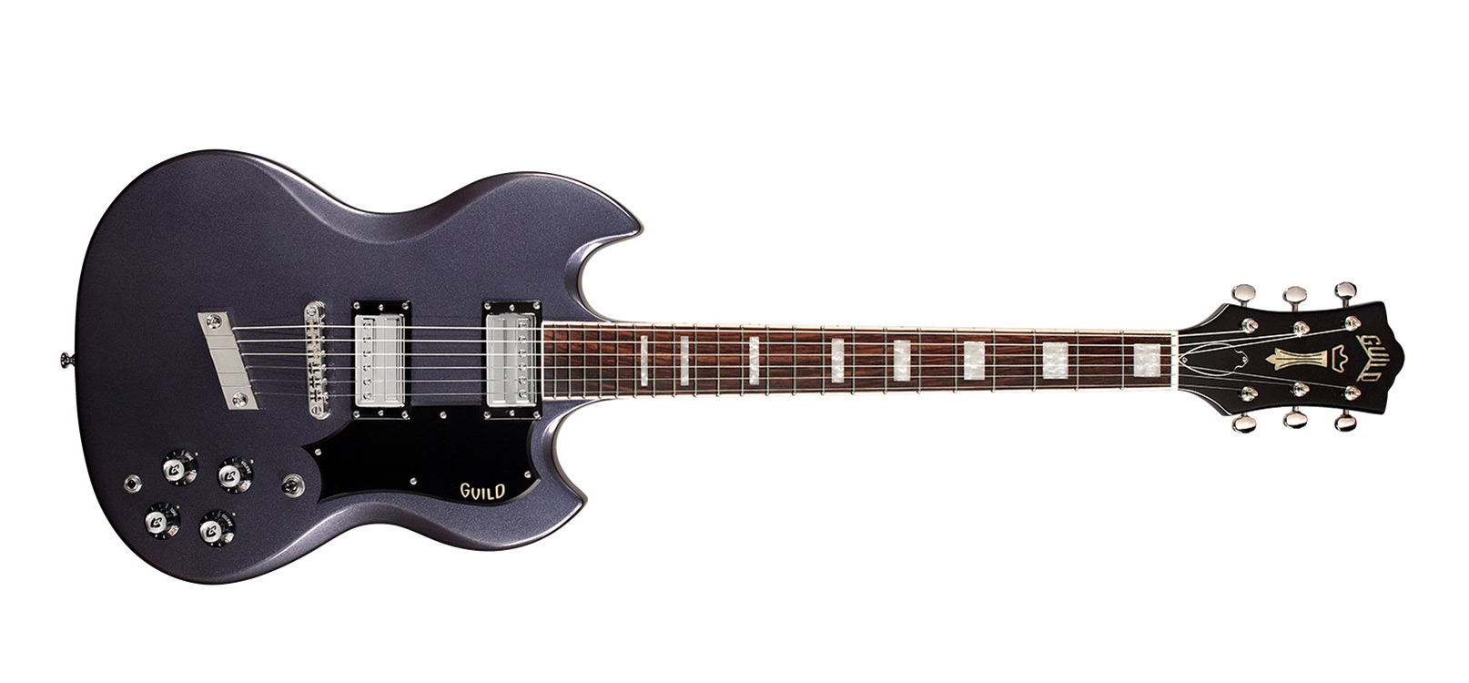 Horizontal back view of Polara Deluxe Canyon Dusk guitar